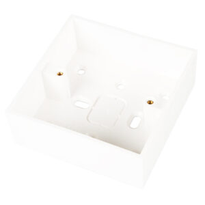 1 Gang 32 mm Deep PVCu Moulded Surface Pattress Back Box Plain Sides Square Corners White