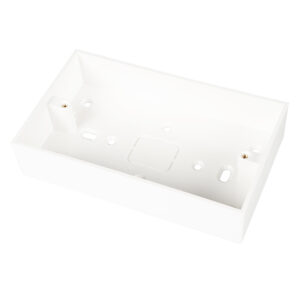 2 Gang 32 mm Deep PVCu Moulded Surface Pattress Back Box Plain Sides Square Corners White