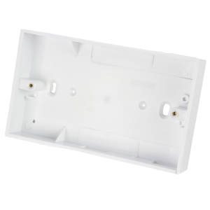 2 Gang 25 mm Deep PVCu Moulded Surface Pattress Back Box Square Corners White